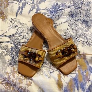 J. McLaughlin Tan and Brown Sandals with Decorative Strap